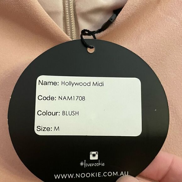 Nookie NWT Hollywood Blush Pink Cut Out Midi Cocktail Stretch Dress Medium - Picture 8 of 9